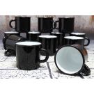 12 black enamel mugs, HEAVY DUTY QUALITY.