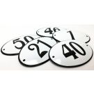 Oval house number 1940s style white and black
