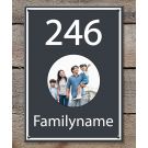 house number sign with family photo