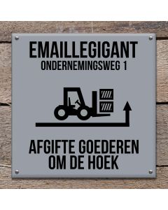 Enamel Sign: Goods Drop-Off Around the Corner 25x25 cm