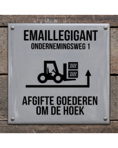 Enamel Sign: Goods Drop-Off Around the Corner 25x25 cm