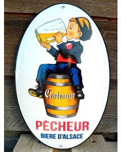Centenaire Pecheur biere d'alsace enamel sign