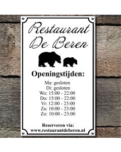 Enamel Business Sign with Opening Hours