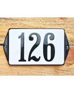 Rectangular enamel house number with colored ears