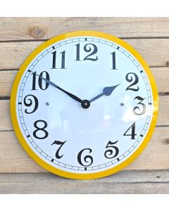 Enamel clock white with yellow edge