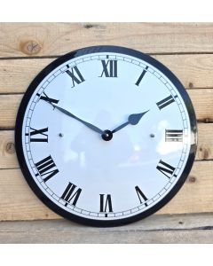Enamel clock white with black edge roman