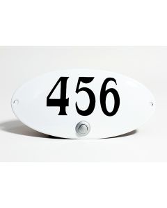 Oval shaped doorbell with house number convex
