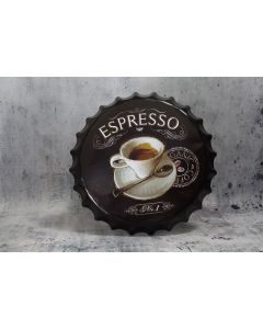 Espresso bottle cap tin sign