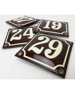 House number burgundy red with cream and classic frame line