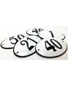 Oval house number 1940s style white and black