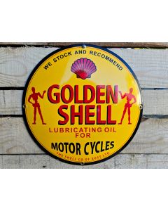 Golden Shell lubrication oil - enamel sign