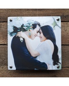 Wedding photo immortalized on enamel sign