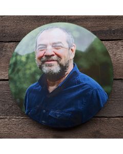 Portrait photo on enamel sign round shape