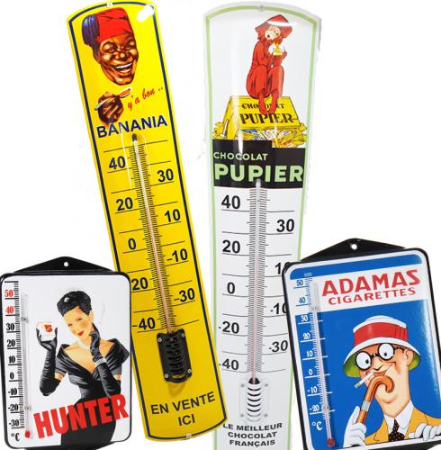 Thermometers with nostalgic advertisements